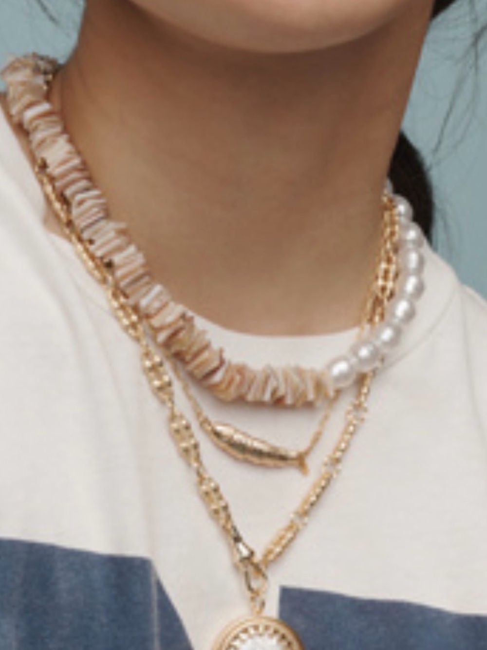 Anthropologie Gold, Cream, and White Layered Pendant Necklace - Picture 2 of 3